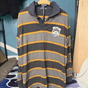 Eddie Bauer Dark Gray, Black & Mustard Striped Rugby Shirt